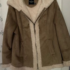 Suade & thick fleece Hooded Winter jacket